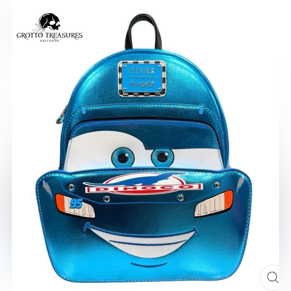 NWT Loungefly Disney Pixar Cars Lightning McQueen Dinoco Blue Backpack